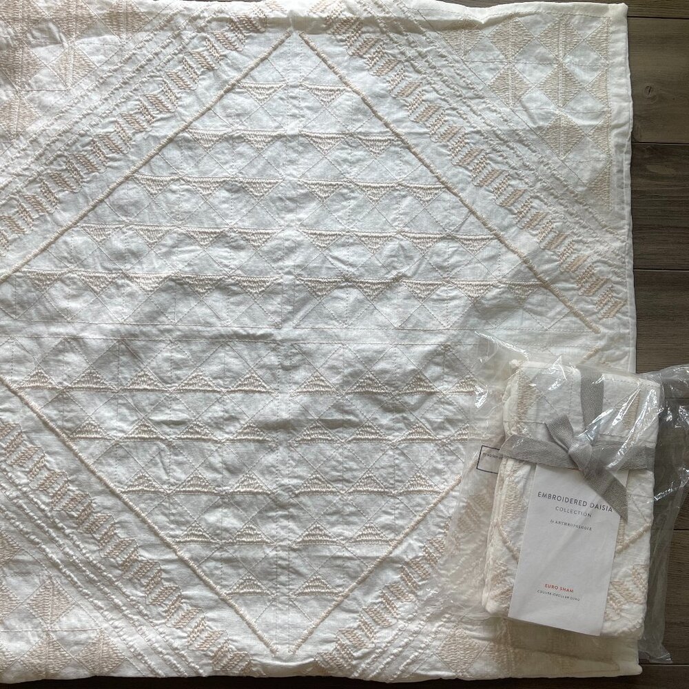 NIB: Anthropologie embroidered Daisia EURO Shams, 26" Square,  *SOLD OUT*